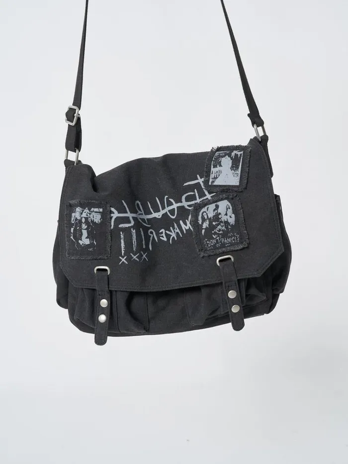 Shop Troublemaker Black Canvas Messenger Bag Minga London Accessories