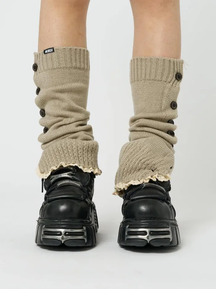 Shop Zeva Beige Buttoned Leg Warmers Minga London Accessories