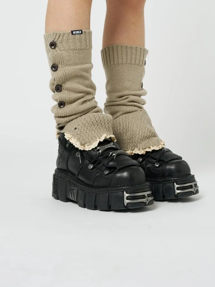 Shop Zeva Beige Buttoned Leg Warmers Minga London Accessories