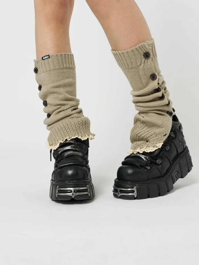 Shop Zeva Beige Buttoned Leg Warmers Minga London Accessories