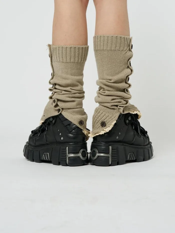 Shop Zeva Beige Buttoned Leg Warmers Minga London Accessories