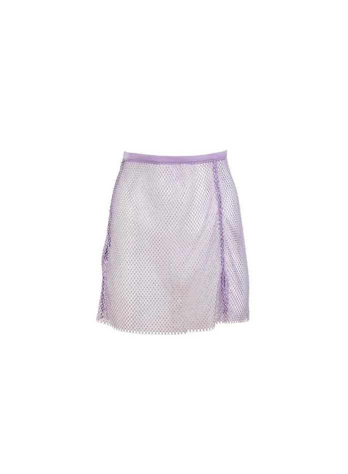 Shorts and Skirts Clothing Fleur Du Mal Rhinestone Fishnet Mini Skirt Light Lilac
