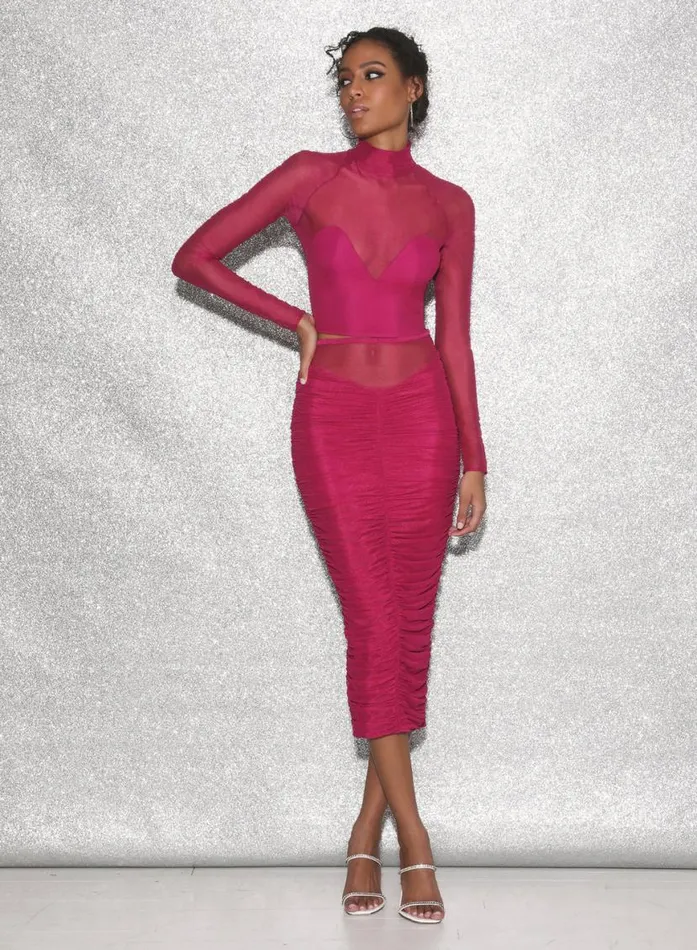 Shorts and Skirts Clothing Fleur Du Mal Ruched Midi Skirt Magenta