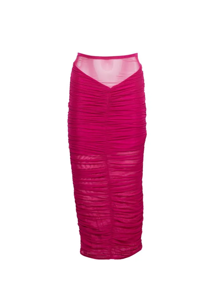 Shorts and Skirts Clothing Fleur Du Mal Ruched Midi Skirt Magenta