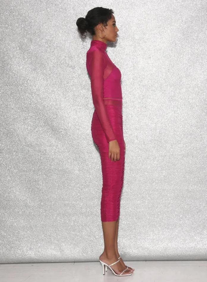 Shorts and Skirts Clothing Fleur Du Mal Ruched Midi Skirt Magenta