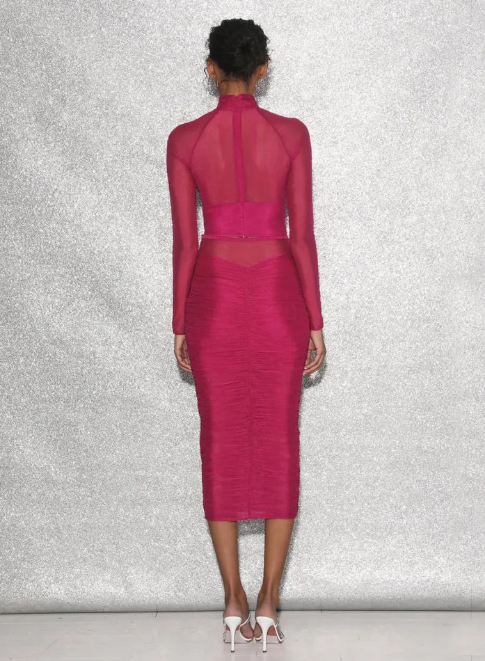 Shorts and Skirts Clothing Fleur Du Mal Ruched Midi Skirt Magenta