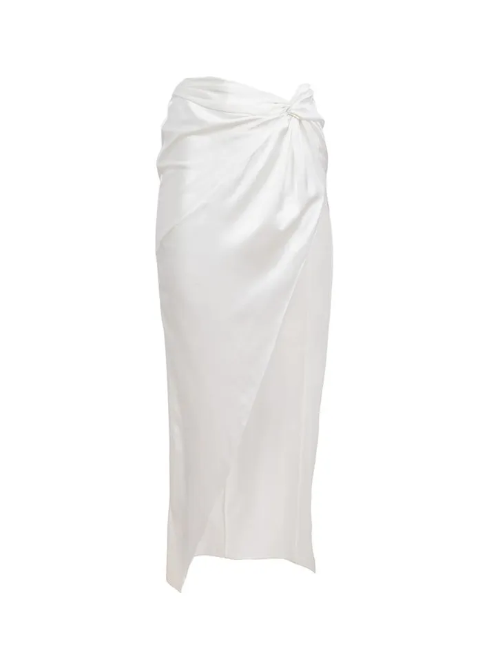Shorts and Skirts Clothing Fleur Du Mal Silk Twist Knot Skirt Ivory