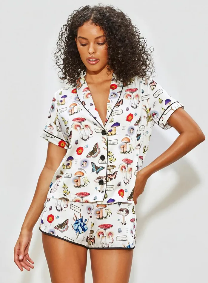 Shorts and Skirts LingerieClothing Fleur Du Mal Magical Mushroom PJ Short Ivory Mushroom Print