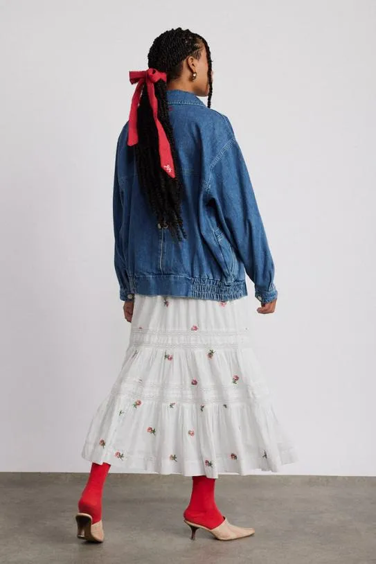 Skirts Women Damson Madder Eden Lace Midi Skirt 8211 Rose Embroidery