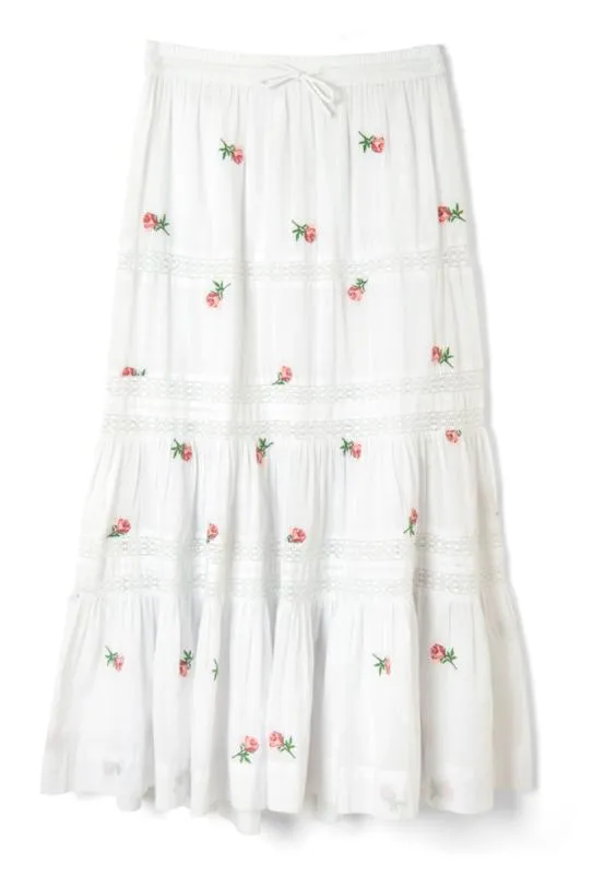 Skirts Women Damson Madder Eden Lace Midi Skirt 8211 Rose Embroidery