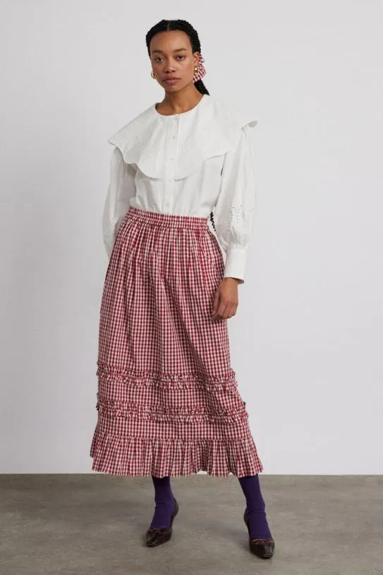 Skirts Women Damson Madder Rina Ruffle Skirt 8211 Red Gingham