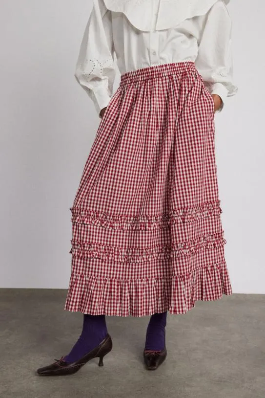 Skirts Women Damson Madder Rina Ruffle Skirt 8211 Red Gingham