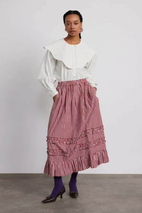 Skirts Women Damson Madder Rina Ruffle Skirt 8211 Red Gingham
