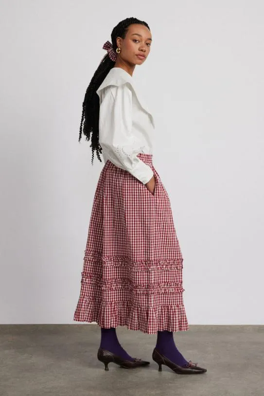 Skirts Women Damson Madder Rina Ruffle Skirt 8211 Red Gingham