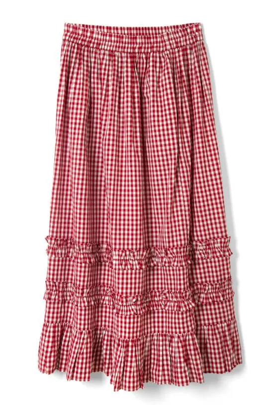 Skirts Women Damson Madder Rina Ruffle Skirt 8211 Red Gingham