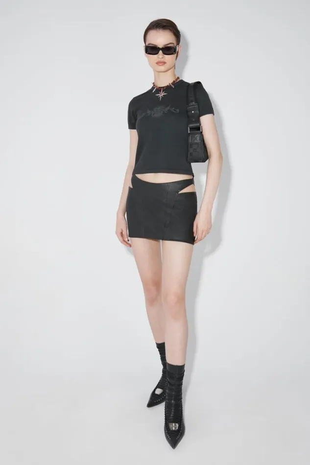 Skirts Women MISBHV Matte Faux Leather Cut Out Mini Skirt Black