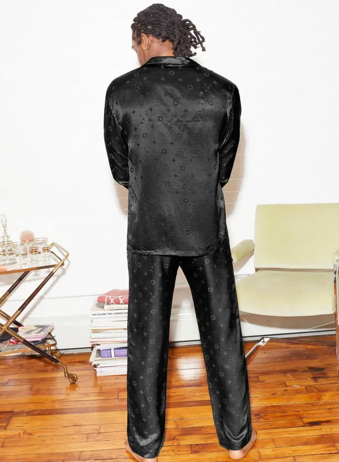 Sleepwear LingerieClothing Fleur Du Mal Men039s Silk Jacquard PJ Pant Black