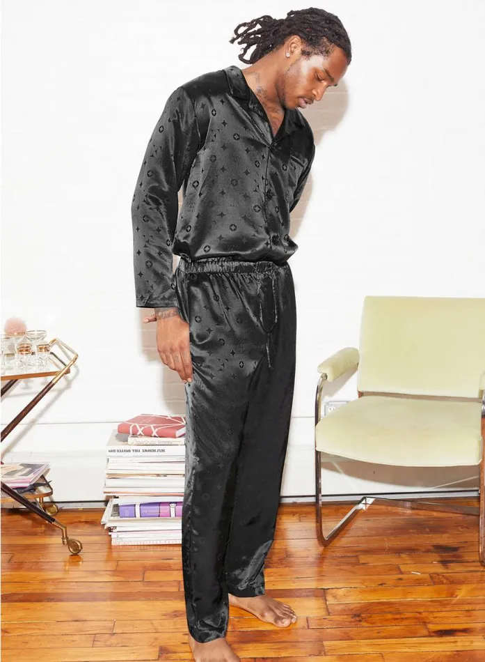 Sleepwear LingerieClothing Fleur Du Mal Men039s Silk Jacquard PJ Pant Black