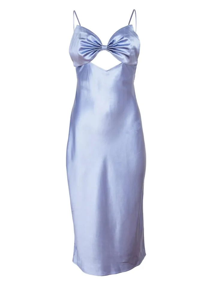 Slips LingerieClothing Fleur Du Mal Midi Bow Slip Dress Denim Blue