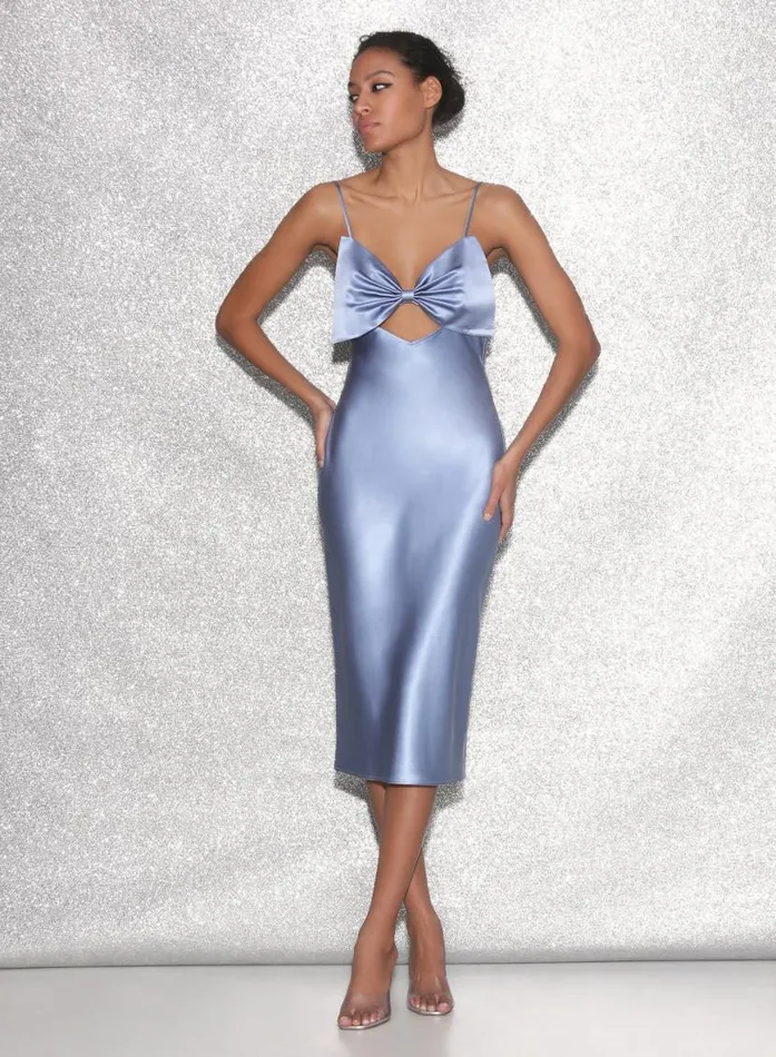 Slips LingerieClothing Fleur Du Mal Midi Bow Slip Dress Denim Blue