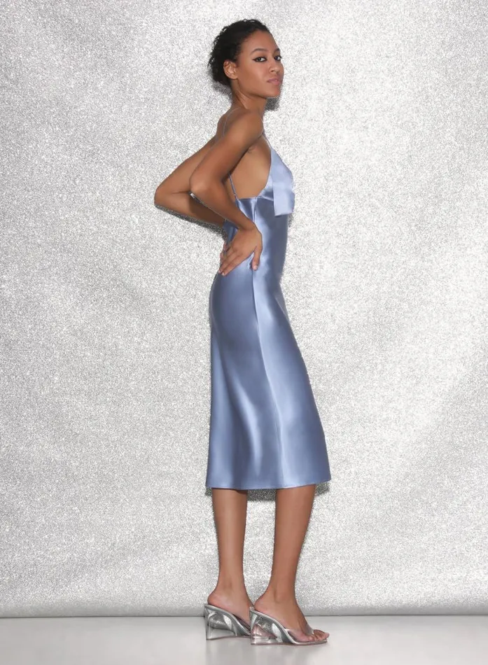 Slips LingerieClothing Fleur Du Mal Midi Bow Slip Dress Denim Blue