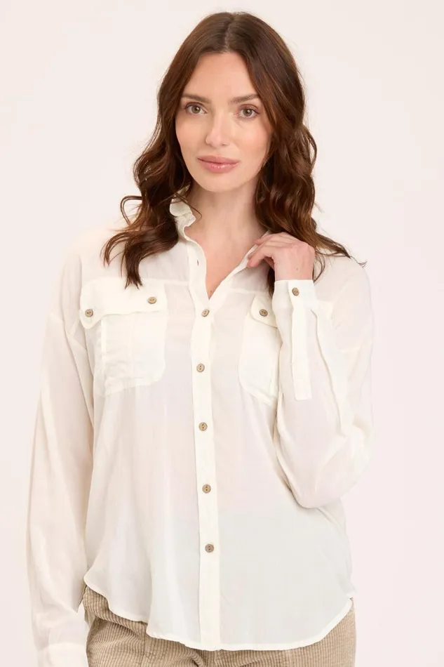 Smithson ButtonUp Toasted Almond Clothing XCVI ShirtsBlouses