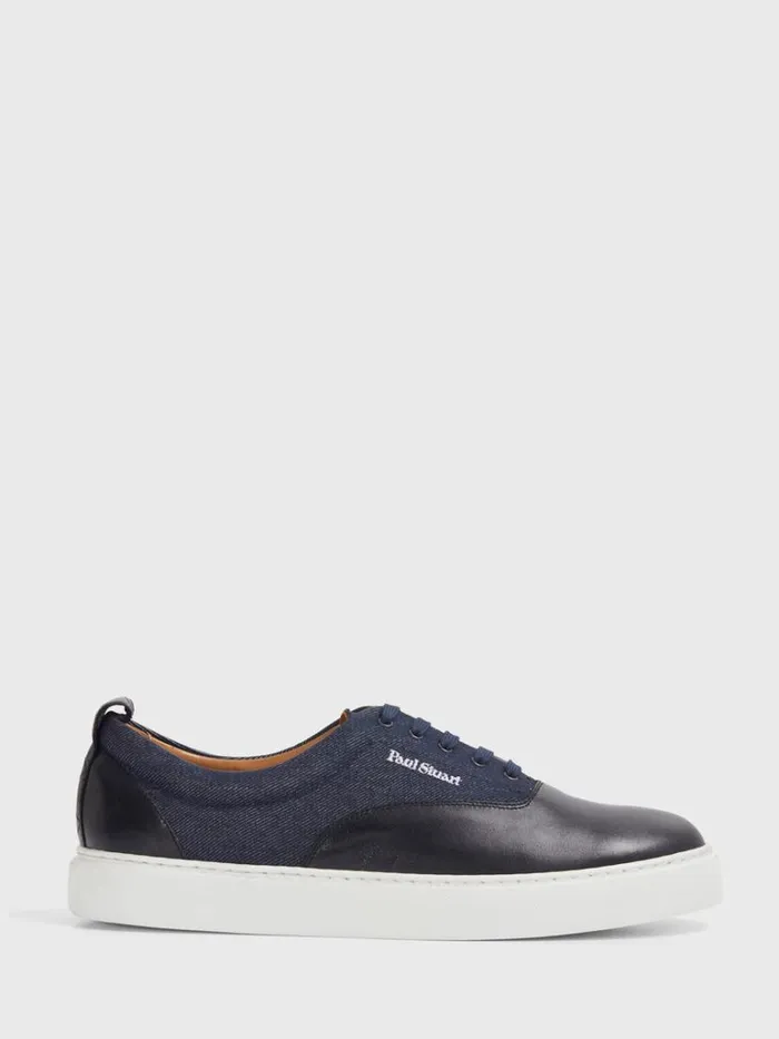Sneakers Mens Paul Stuart Star Leather And Denim Sneaker Black