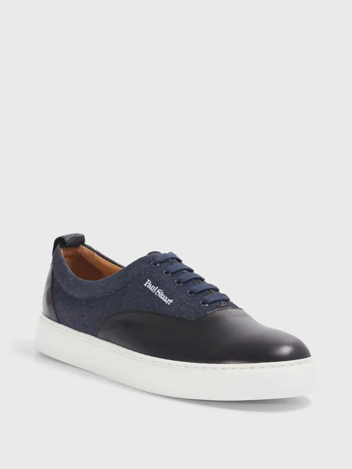 Sneakers Mens Paul Stuart Star Leather And Denim Sneaker Black
