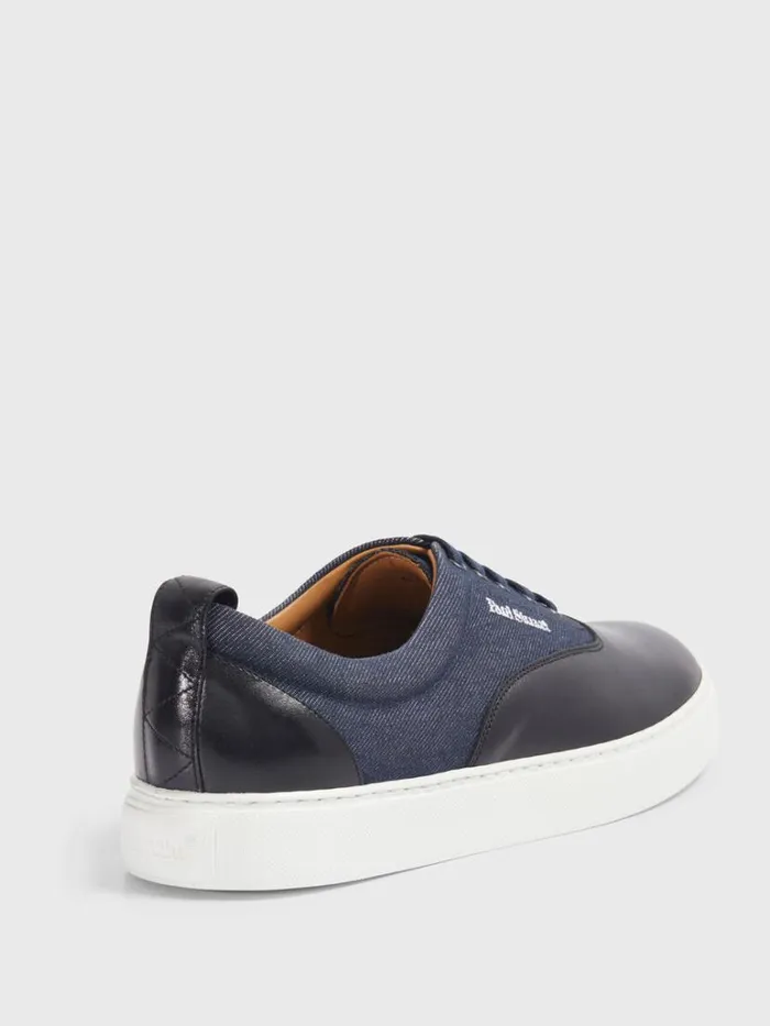 Sneakers Mens Paul Stuart Star Leather And Denim Sneaker Black
