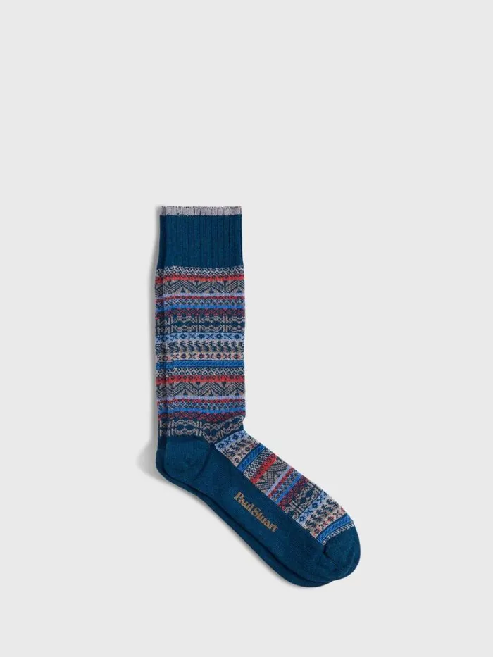 Socks Mens Paul Stuart Multicolor Fair Isle Sock Brown