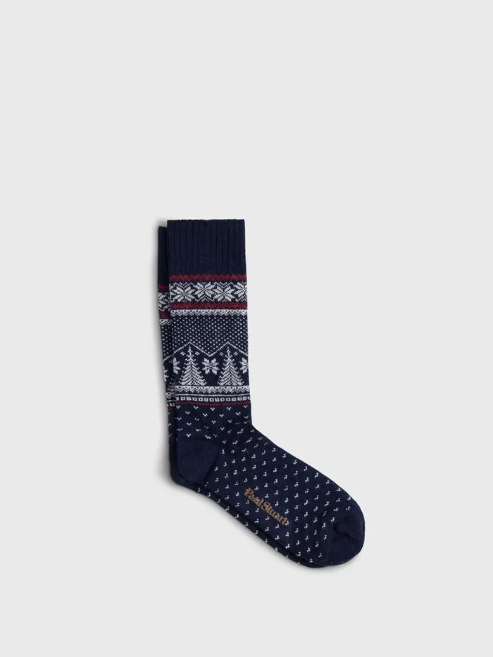 Socks Mens Paul Stuart Pine Tree and Snowflake Sock Navy