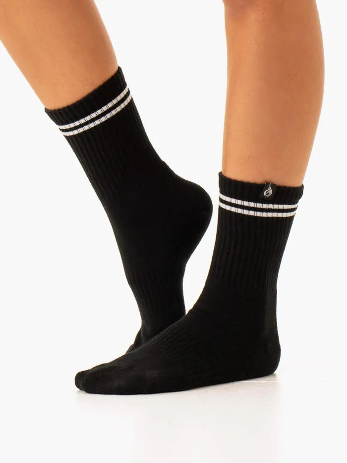 Socks Womens Ryderwear Stripe Crew Socks Blackgrey