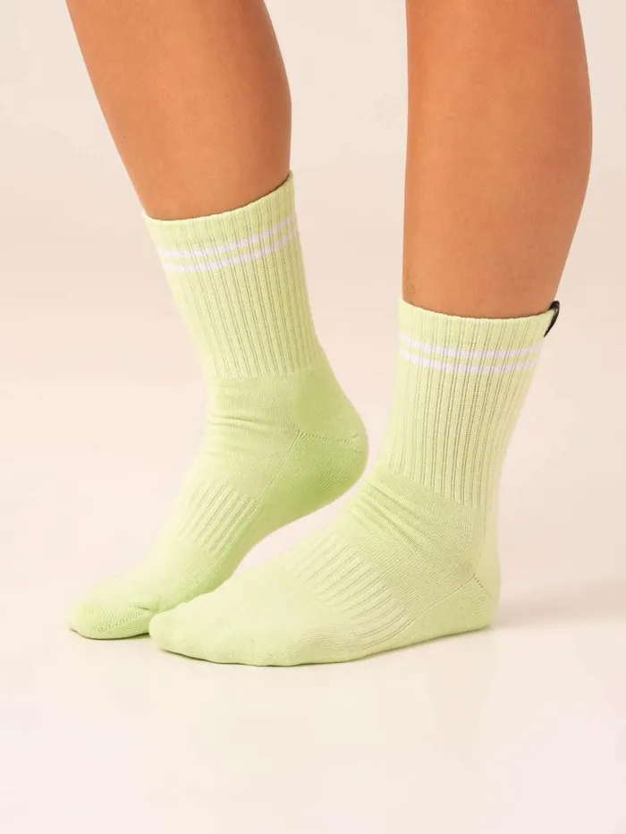 Socks Womens Ryderwear Stripe Crew Socks Whitelime
