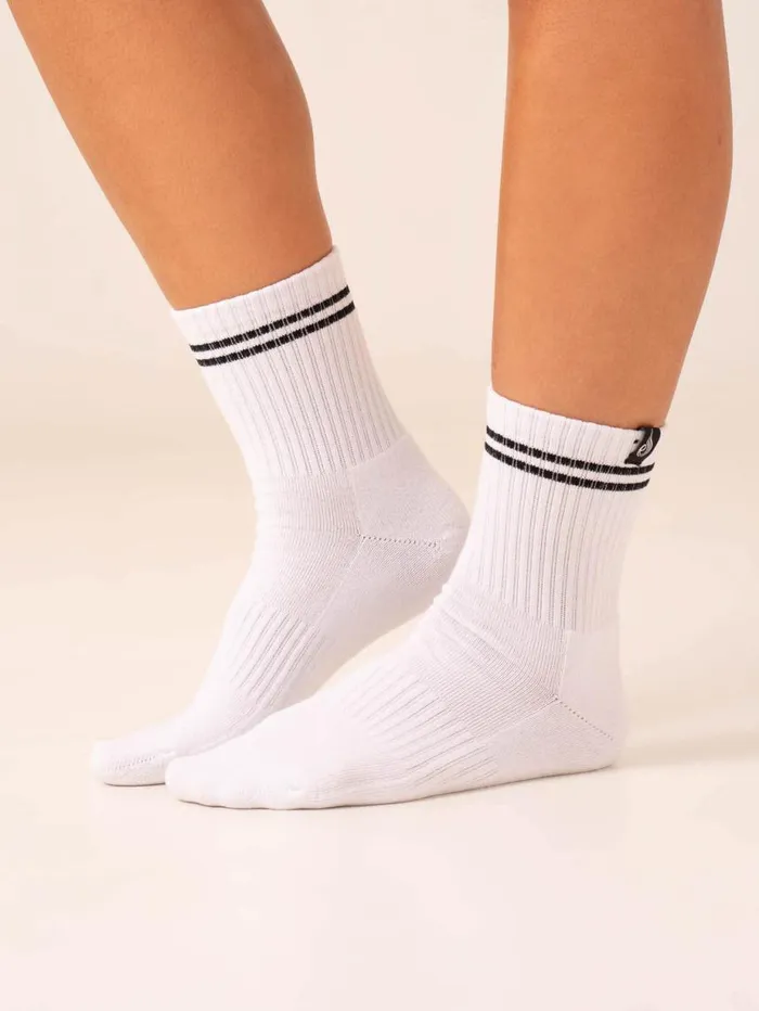 Socks Womens Ryderwear Stripe Crew Socks Whitelime