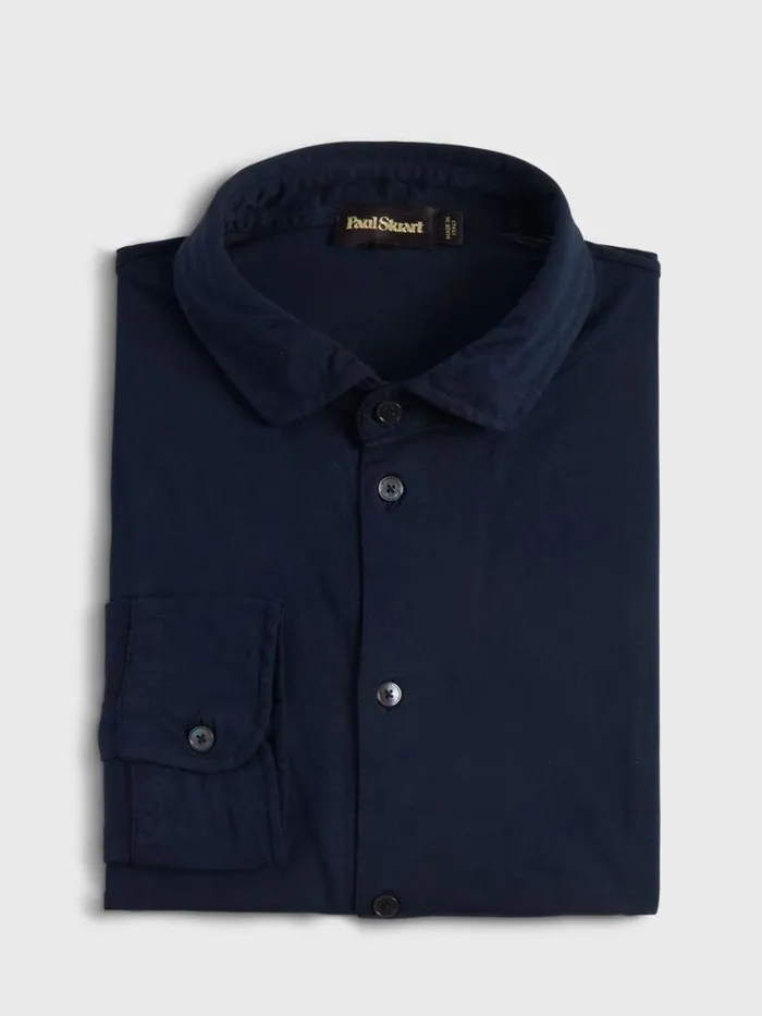 Sport Shirts Mens Paul Stuart Cotton Button Through Shirt Navy