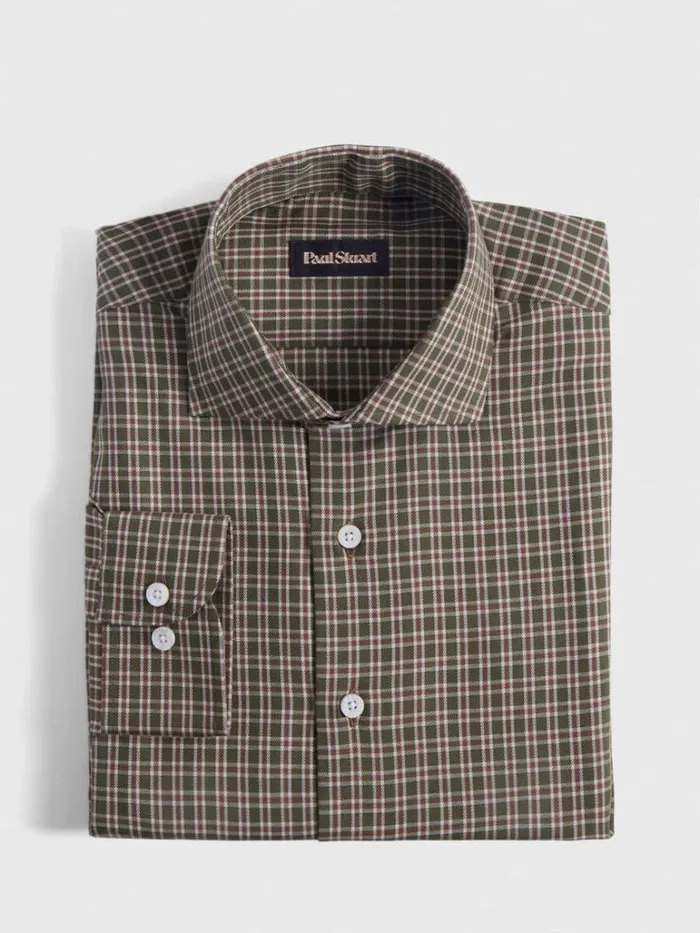 Sport Shirts Mens Paul Stuart Cotton Flannel Plaid Sport Shirt Brownolive