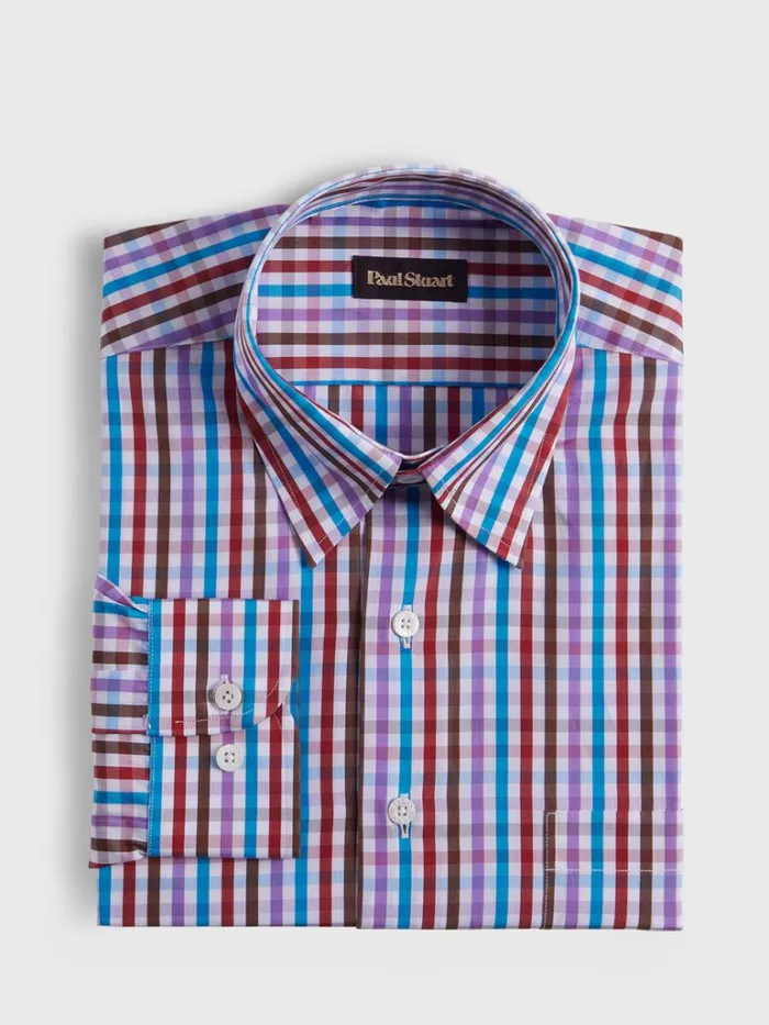 Sport Shirts Mens Paul Stuart Cotton Multicolor Check Sport Shirt Purplered