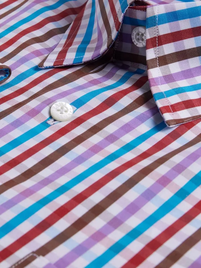 Sport Shirts Mens Paul Stuart Cotton Multicolor Check Sport Shirt Purplered