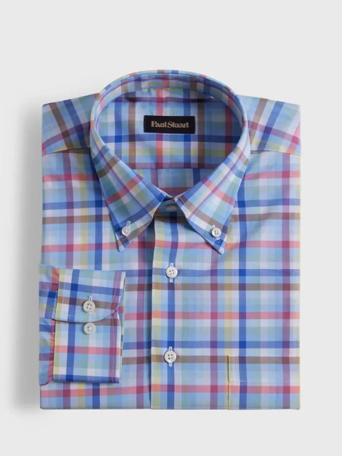 Sport Shirts Mens Paul Stuart Cotton Plaid Sport Shirt Light Bluemulti