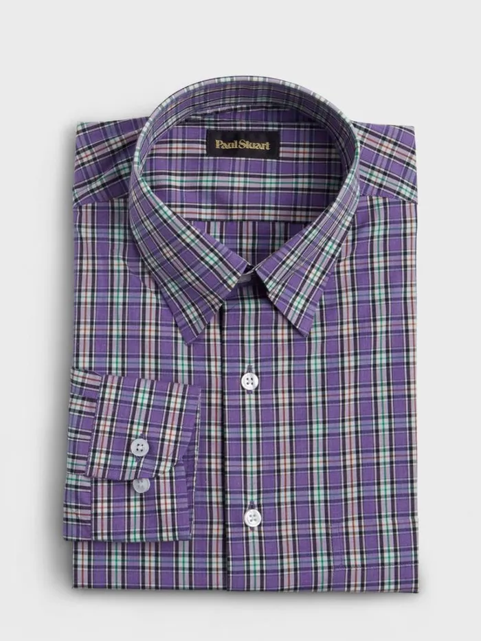 Sport Shirts Mens Paul Stuart Cotton Poplin Plaid Sport Shirt Purple