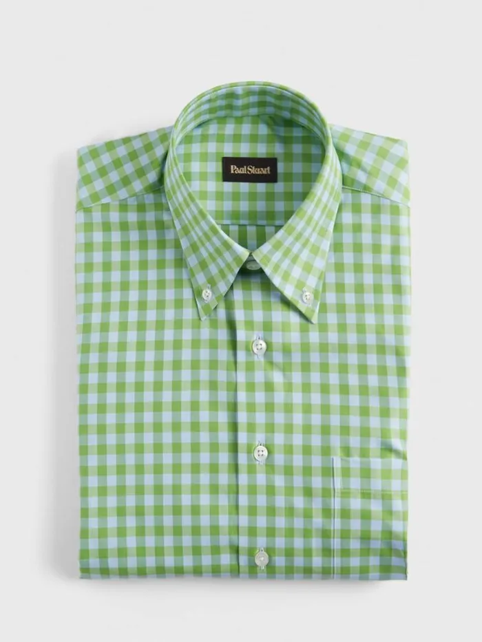 Sport Shirts Mens Paul Stuart Cotton Two Color Gingham Sport Shirt Greenblue
