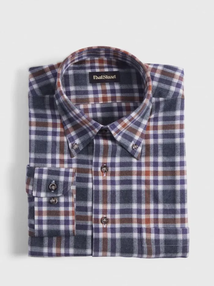 Sport Shirts Mens Paul Stuart Flannel Plaid Sport Shirt Orangepurple