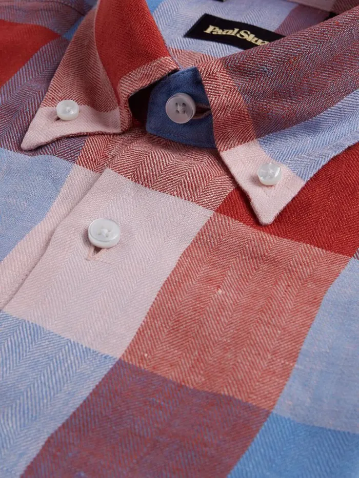 Sport Shirts Mens Paul Stuart Linen Buffalo Check Sport Shirt Redlt Blue