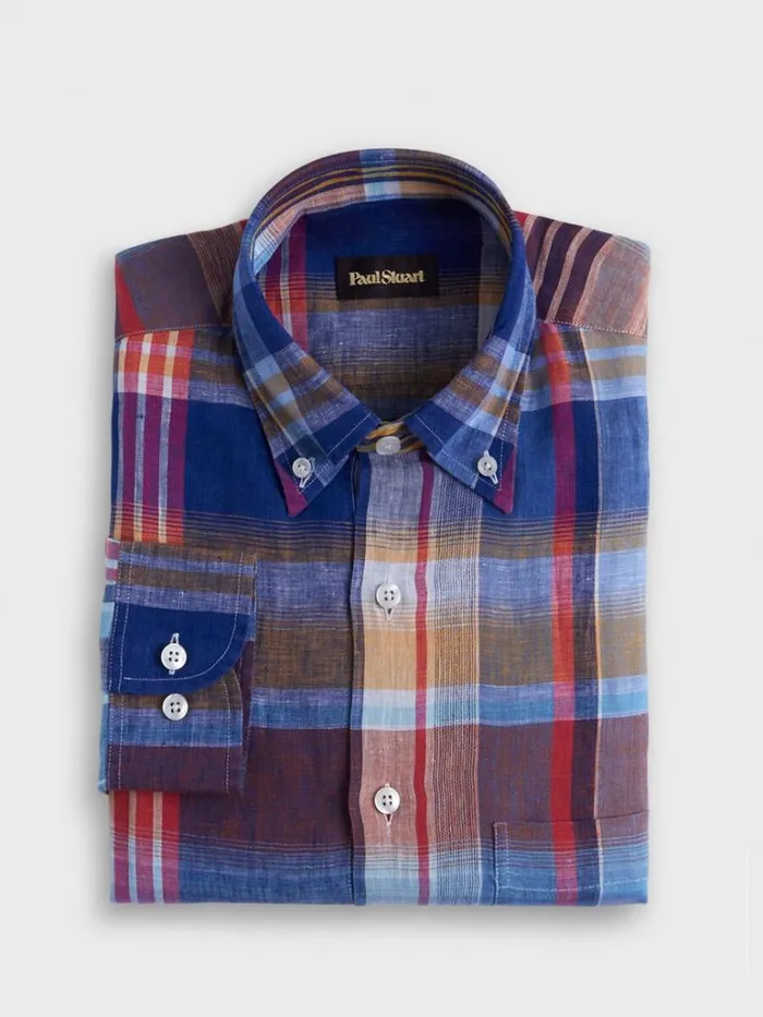 Sport Shirts Mens Paul Stuart Linen Plaid Sport Shirt Bluepink