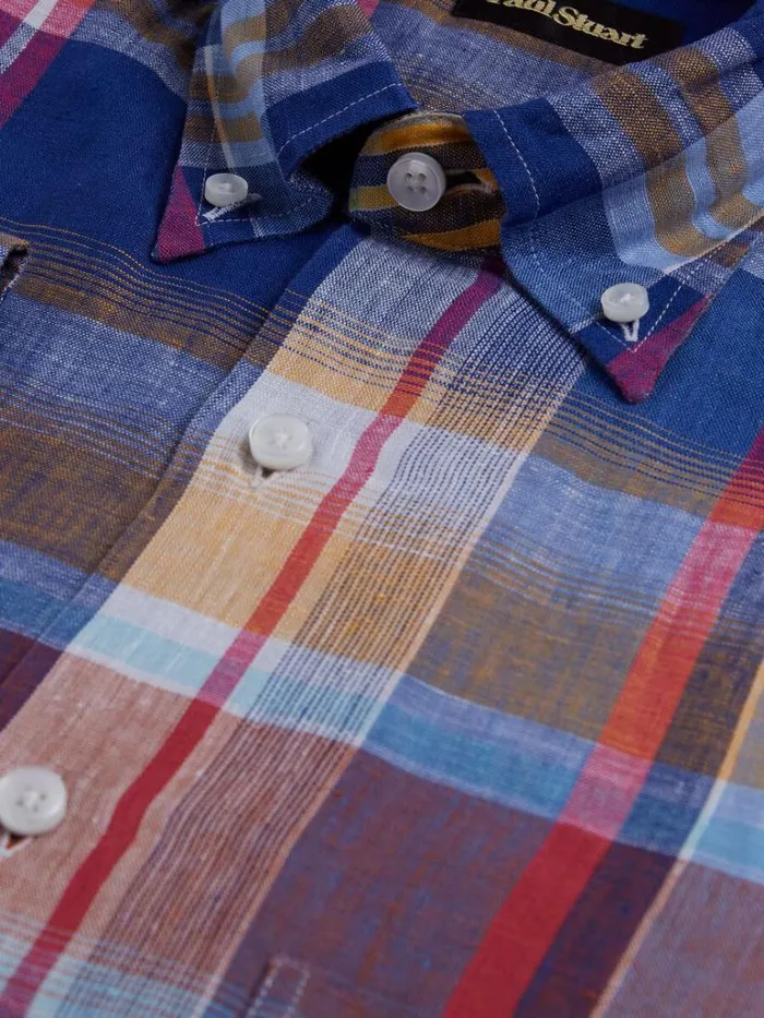 Sport Shirts Mens Paul Stuart Linen Plaid Sport Shirt Bluepink