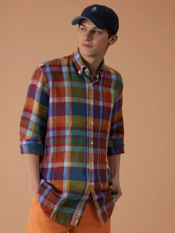 Sport Shirts Mens Paul Stuart Linen Plaid Sport Shirt Multi