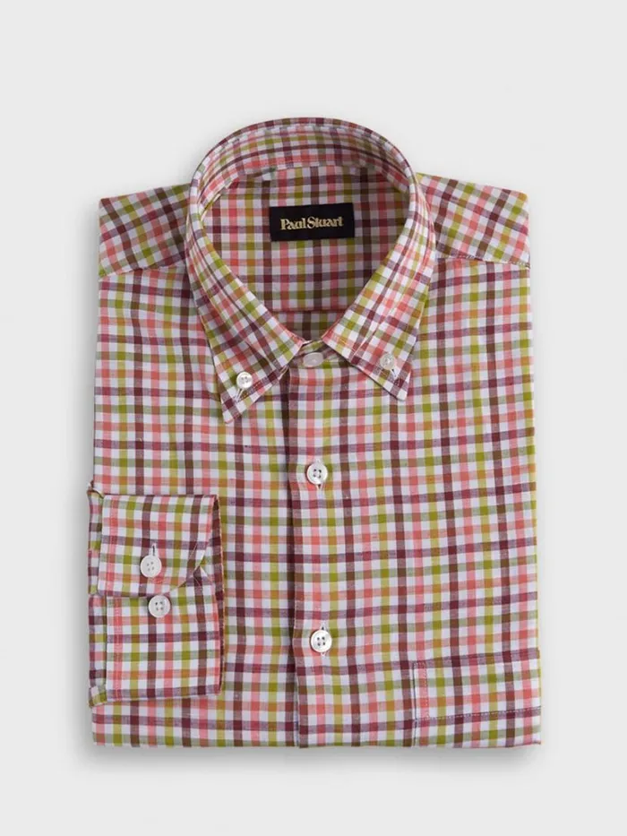 Sport Shirts Mens Paul Stuart Linen Small Check Sport Shirt Burgundylime