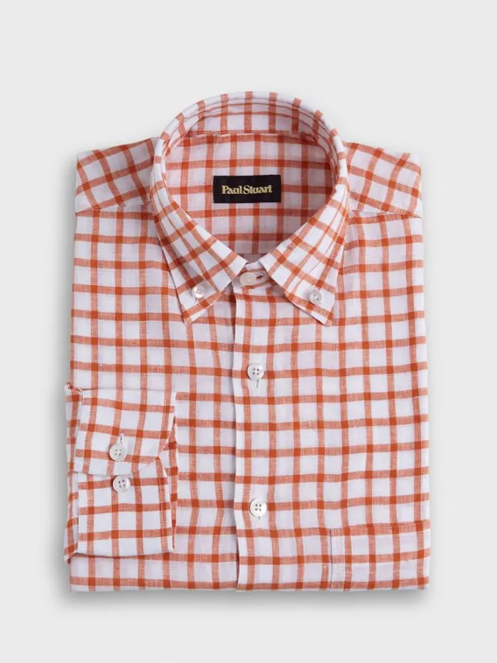 Sport Shirts Mens Paul Stuart Linen Windowpane Sport Shirt Bluewhite