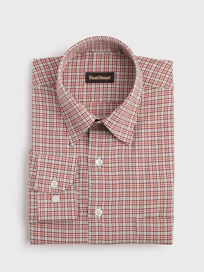 Sport Shirts Mens Paul Stuart Mini Houndstooth Flannel Sport Shirt Brick