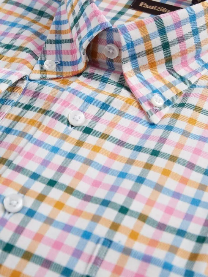 Sport Shirts Mens Paul Stuart Multicolor Check Flannel Sport Shirt Bluegreenpink